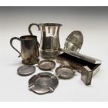 A collection of Indian silver comprising a repouse pitcher 473gm, a pint mug (inscribed) 347gm, a
