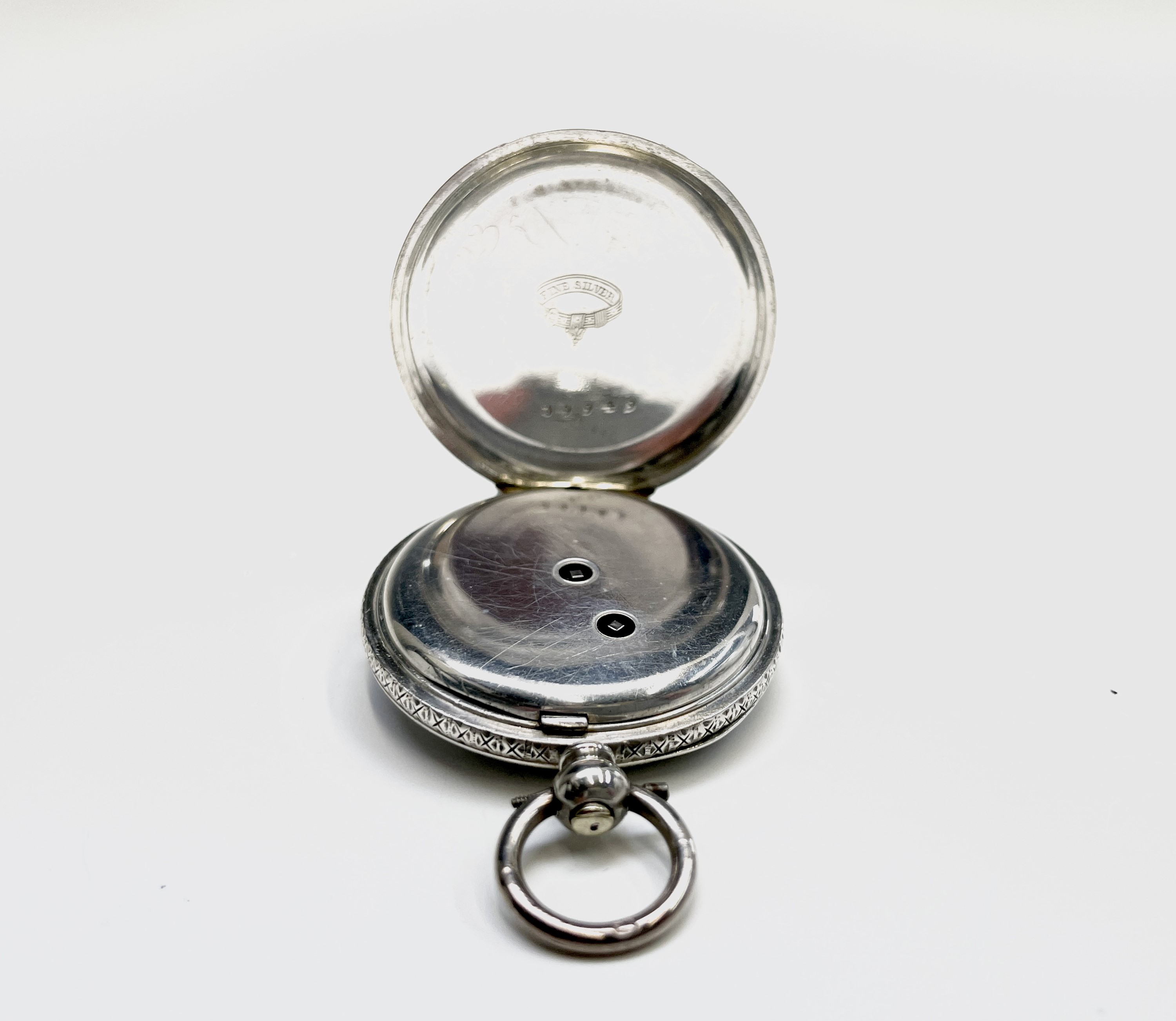 Ten silver cased key-wind fob watches each with plain white open face, the largest is 41mm. - Image 53 of 75
