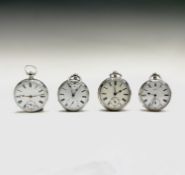 Four English fusee silver pocket watches. A Taffinder Rotherham 38502 London 1872, 50.3mm. Henry