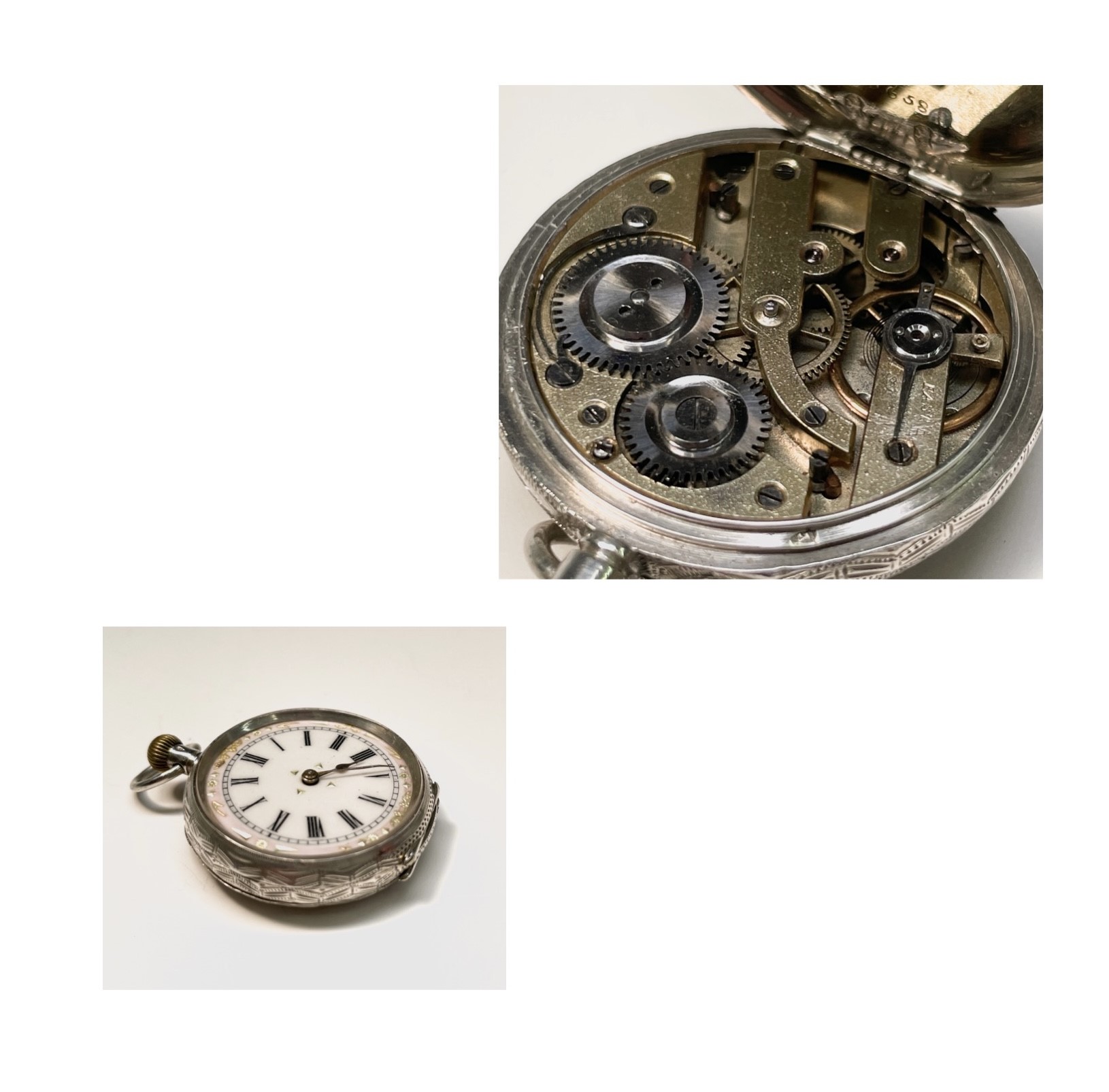 Ten silver cased keyless fob watches each with an ornamental dial and each with engraved decoration. - Image 36 of 60