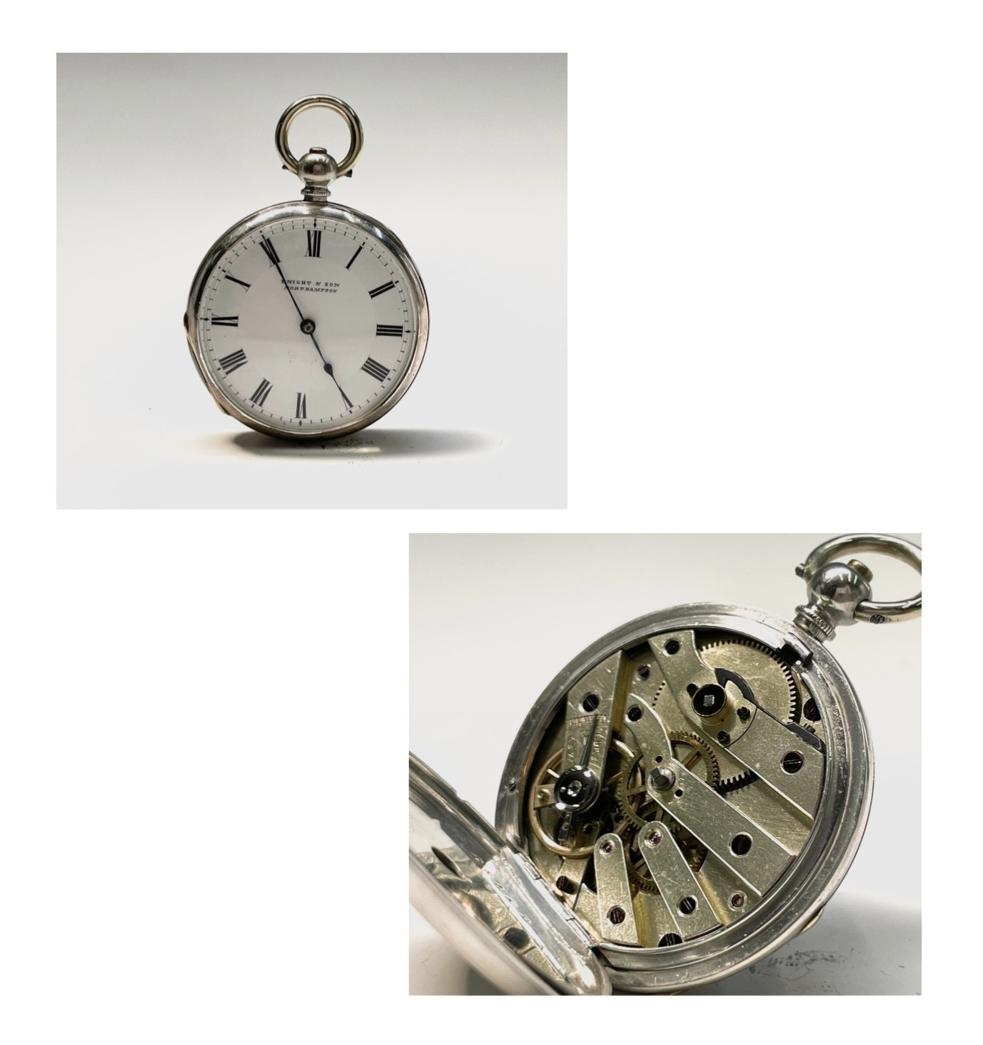 Ten silver cased key-wind fob watches each with plain white open face, the largest is 41mm. - Image 32 of 75