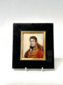 A Georgian portrait of a young army officer 8.5x7.5cm Condition: Split to right hand edge, varnish
