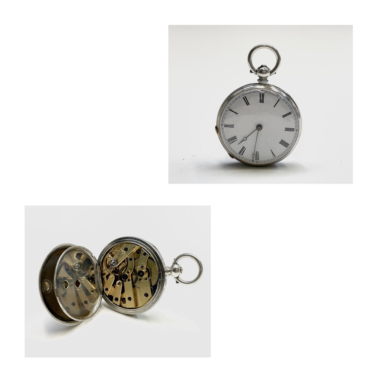 Ten silver cased key-wind fob watches each with plain white open face, the largest is 41mm. - Image 69 of 75