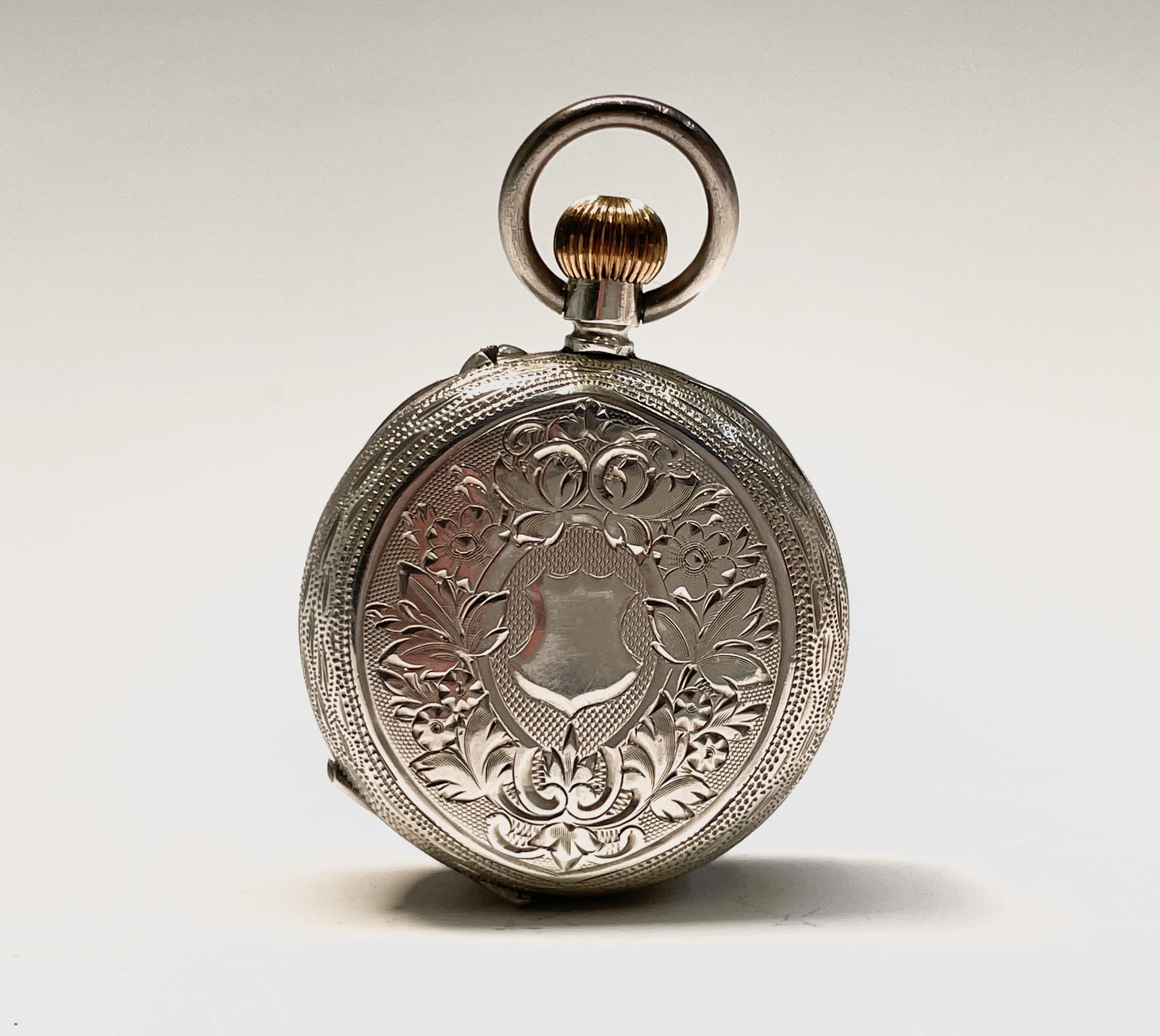 Ten silver cased keyless fob watches each with an ornamental dial and each with engraved decoration. - Image 13 of 60