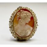 A cameo brooch with high purity gold filigree brooch mount 68.7x56.4mm Condition: Indistinct mark to