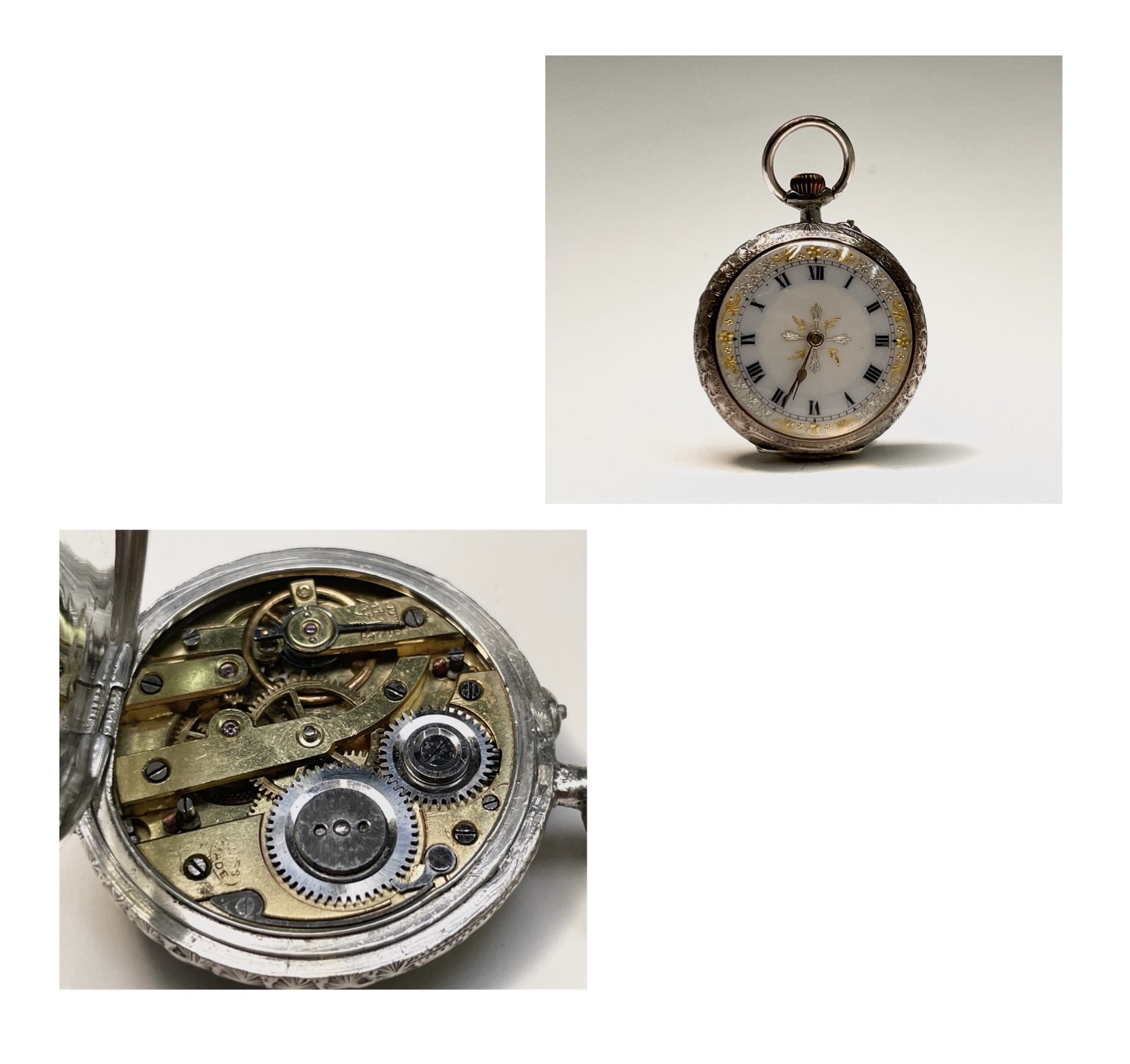 Ten silver cased keyless fob watches each with an ornamental dial and each with engraved decoration. - Image 18 of 60