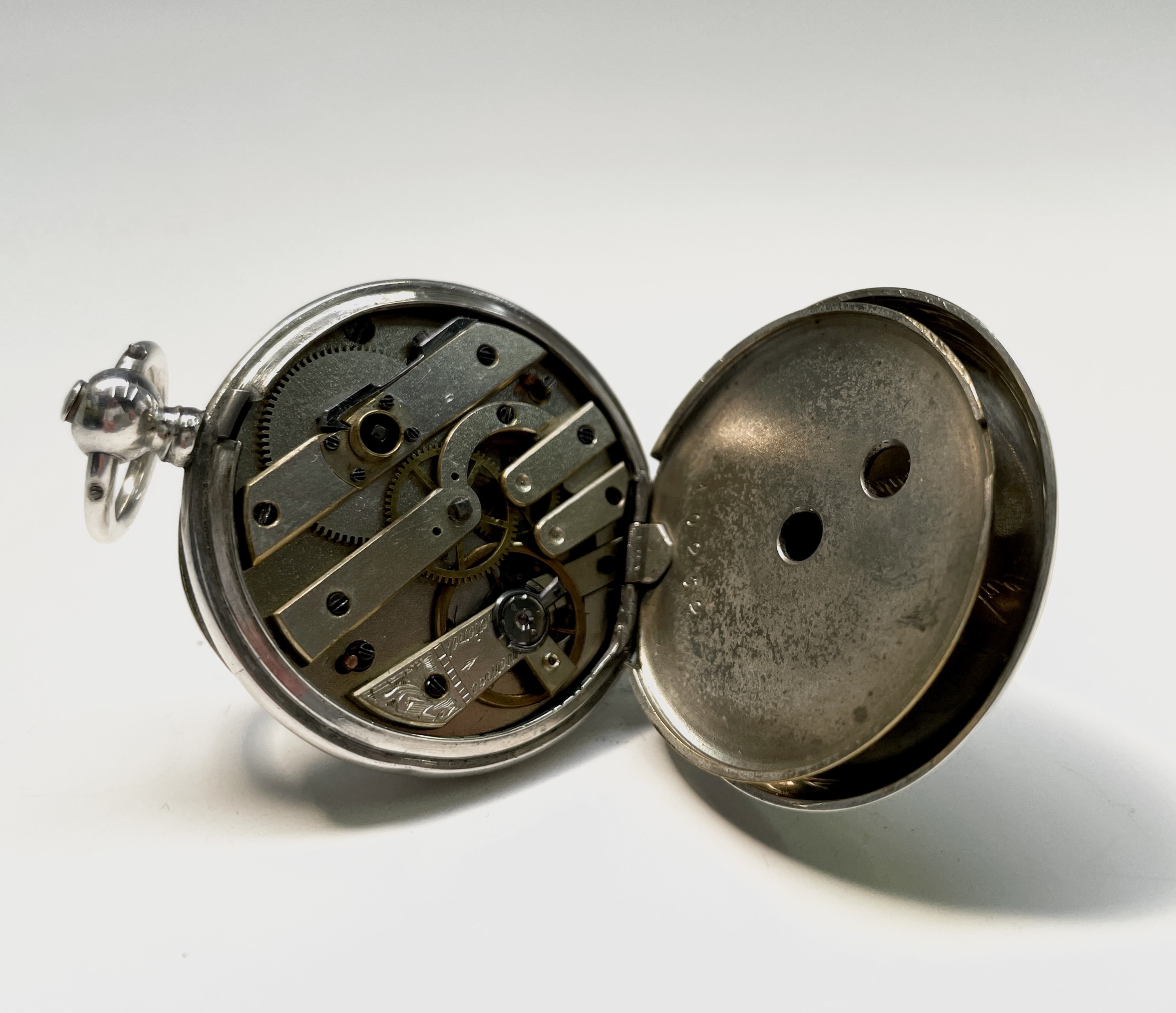 Ten silver cased key-wind fob watches each with plain white open face, the largest is 41mm. - Image 33 of 75