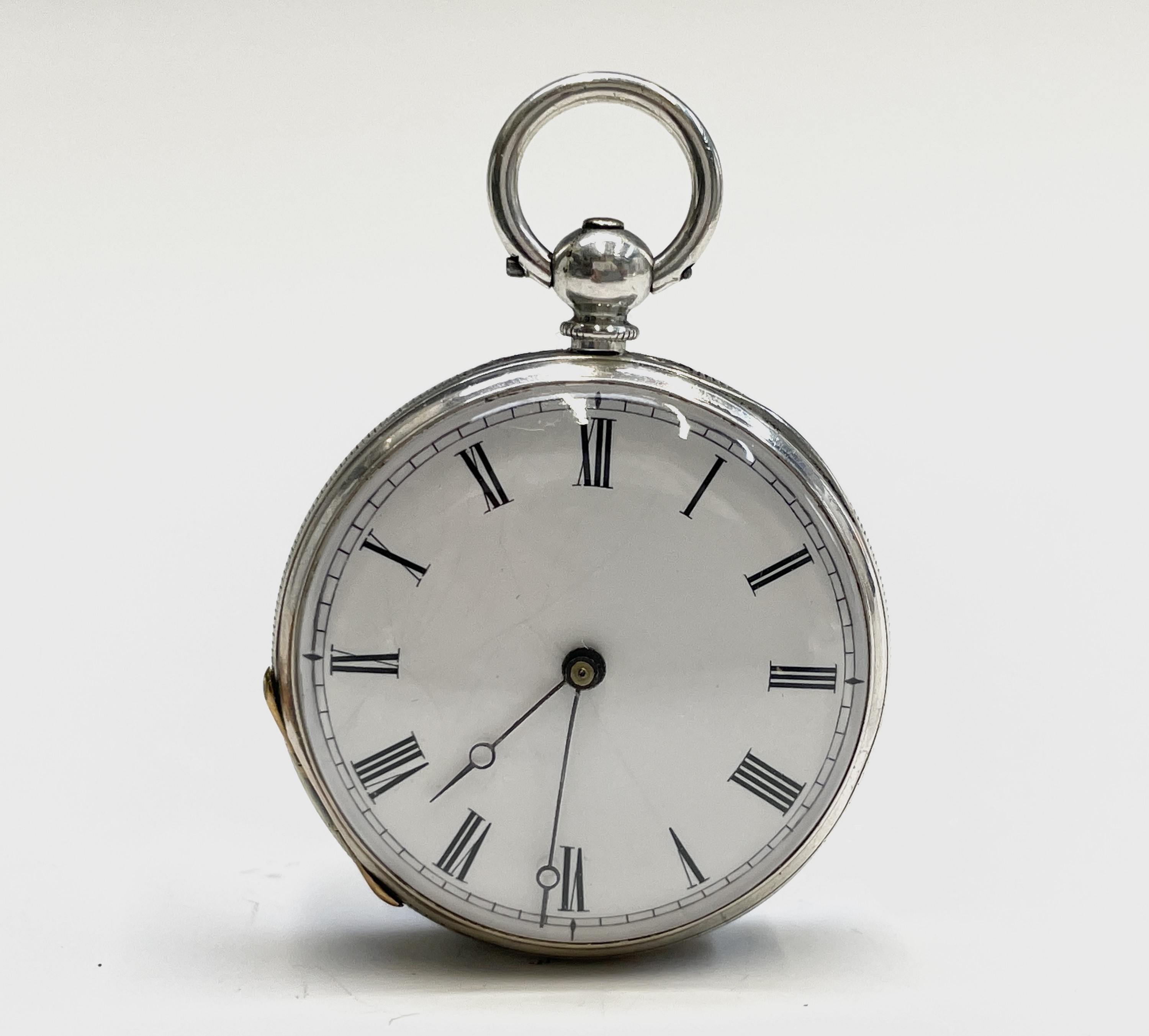 Ten silver cased key-wind fob watches each with plain white open face, the largest is 41mm. - Image 64 of 75