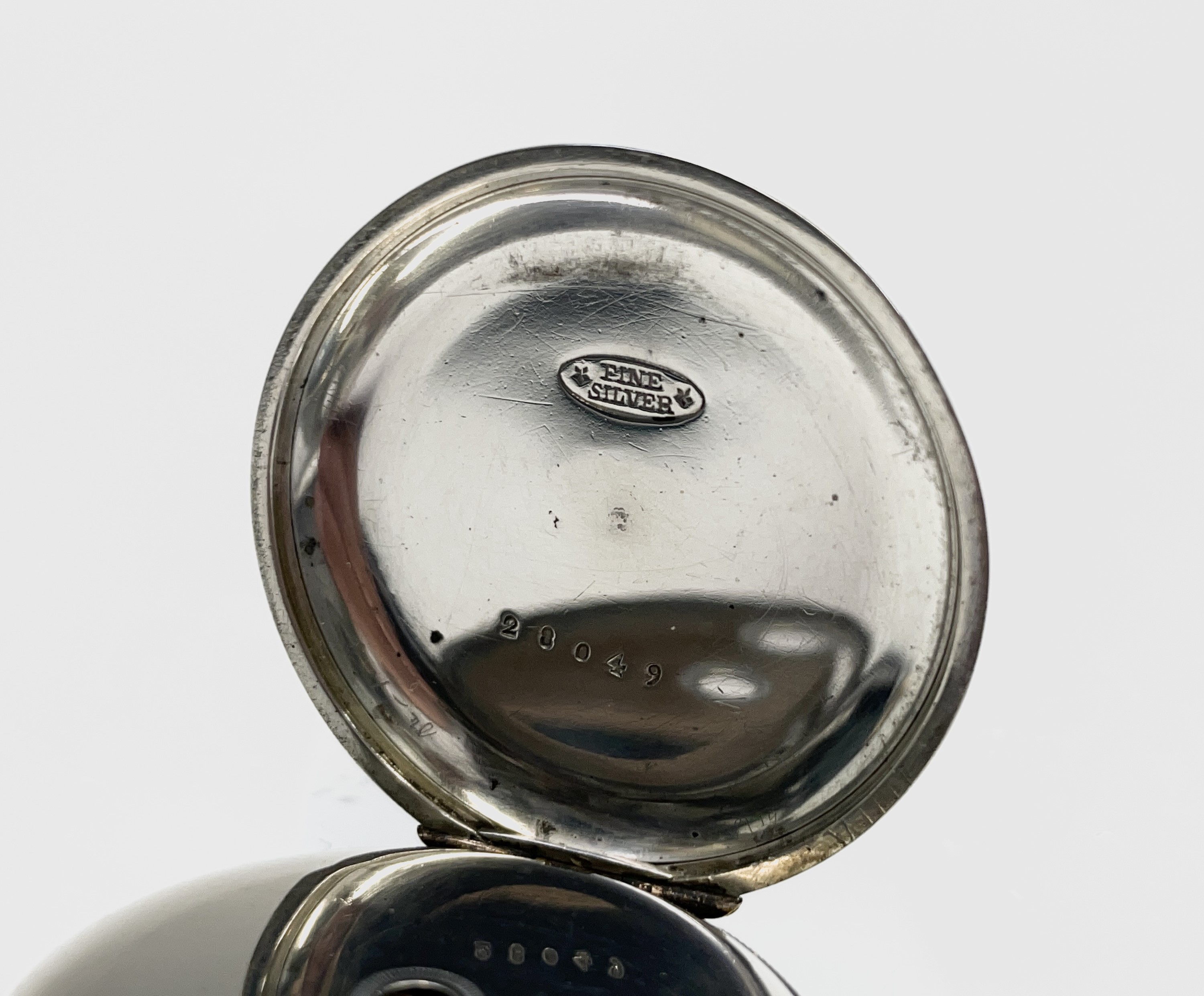 Ten silver cased key-wind fob watches each with plain white open face, the largest is 41mm. - Image 73 of 75