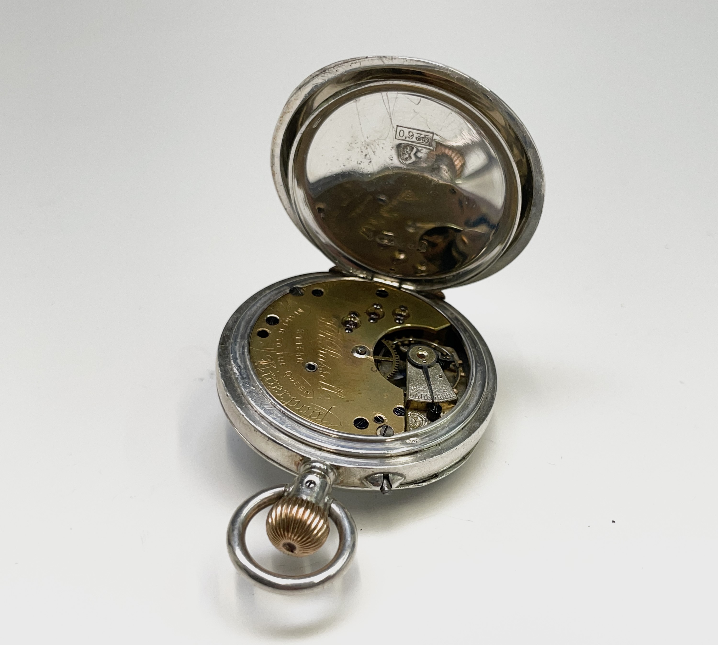 Four silver keyless fob watches with white open dials, including one by Russell together, all - Image 7 of 32