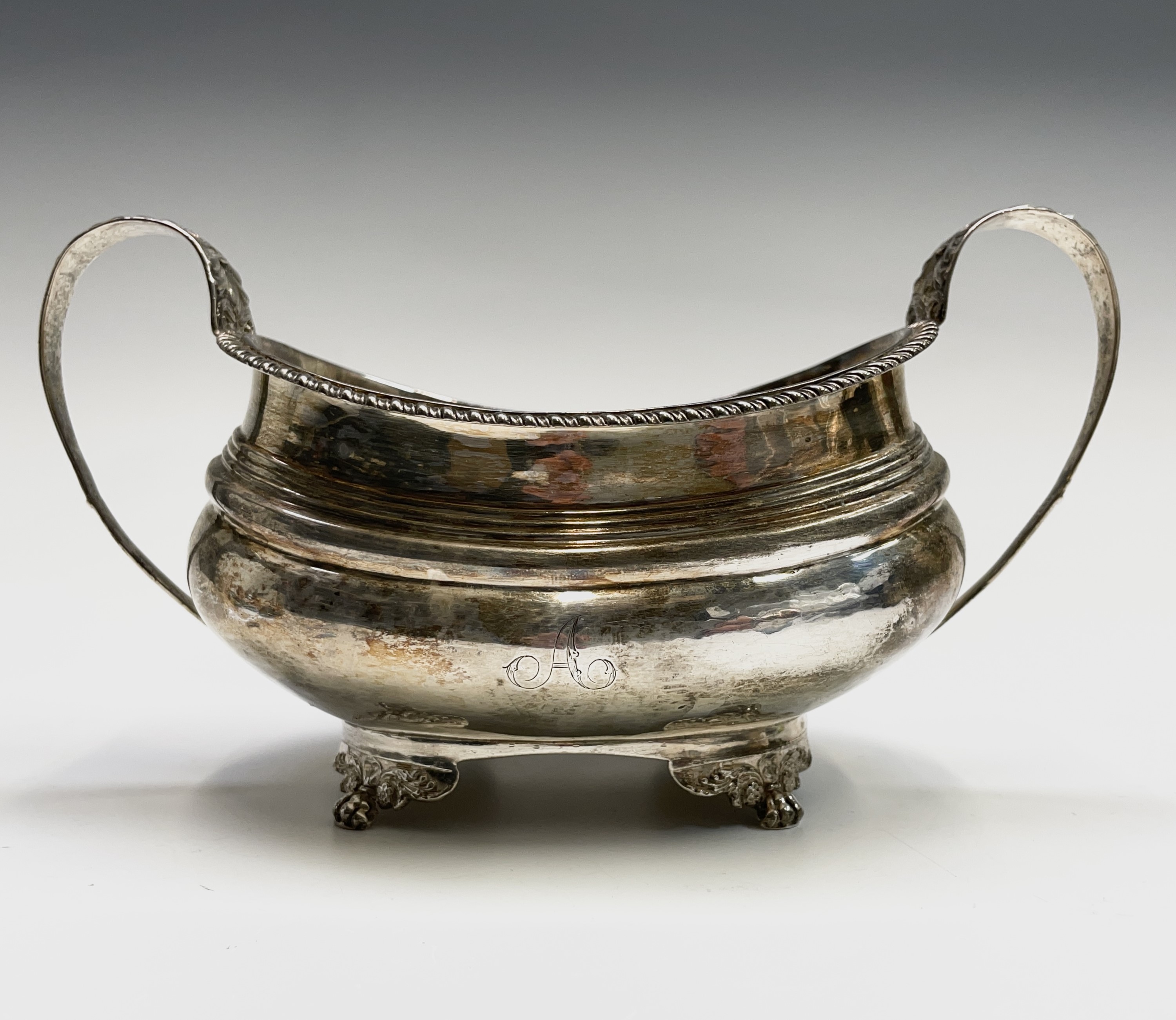 A George III, oval silver sugar bowl by Thomas Wilkes Barker with gadrooned border and anthemion - Image 2 of 6