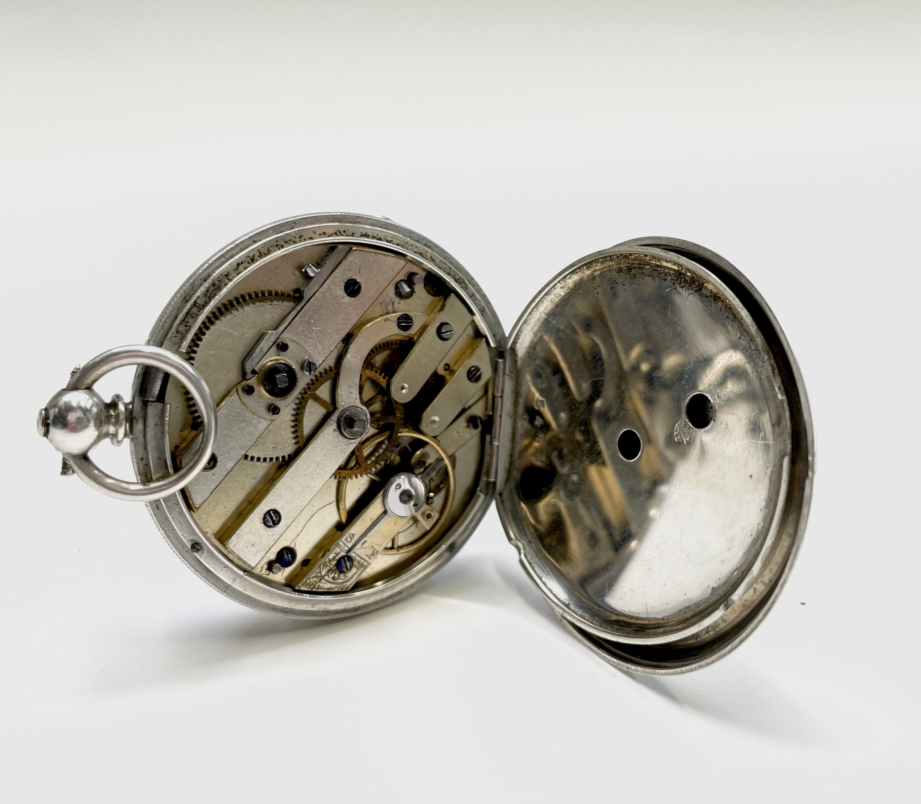 Ten silver cased key-wind fob watches each with plain white open face, the largest is 41mm. - Image 13 of 75