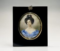 A miniature portrait of a Regency lady with outlandish coiffure 10x8.5cm oval Condition: Not