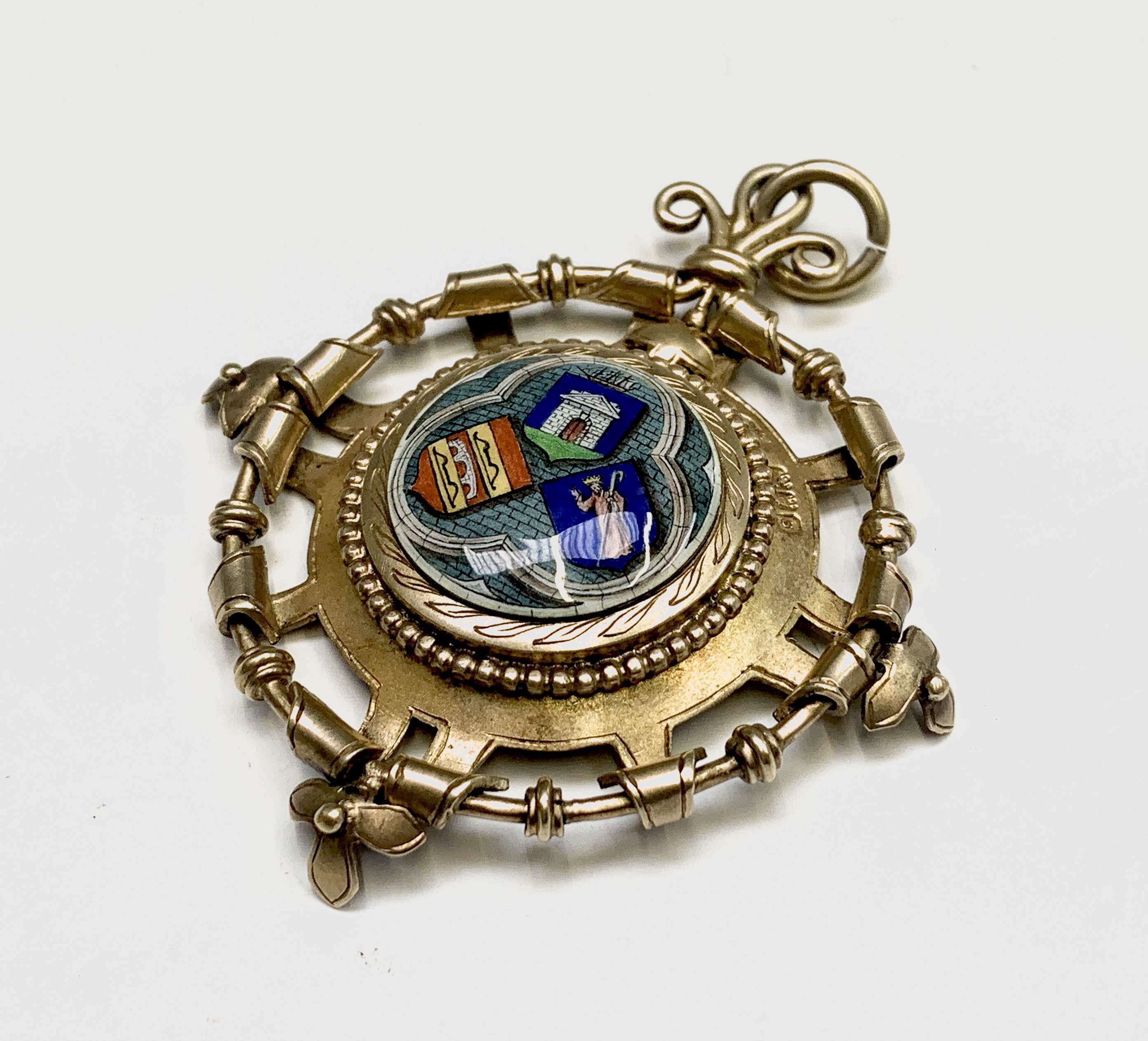 An impressive matt silver-gilt jewel with enamelled centre London 1913, 38.4gm Height 71mm UK