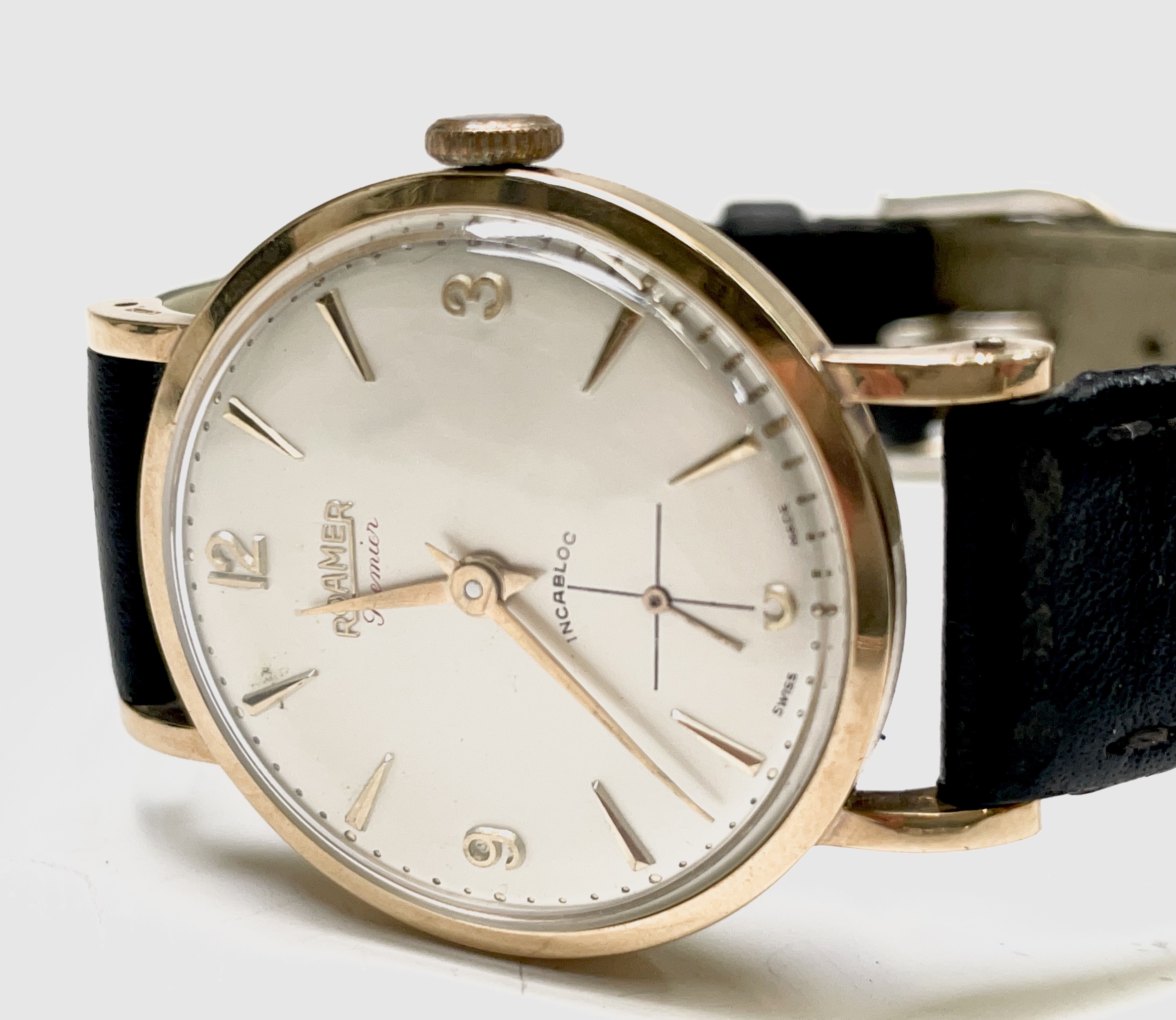 A Roamer Premier 9ct gold cased gentleman's wristwatch 32.67mm, 126gm including strap, - Image 5 of 6