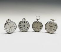 Four English fusee silver open face pocket watches, the largest 52mm. Phillip Wadsworth. Died 2020