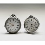 Two silver key wind pocket watches The first by H. White 104 Market Street Manchester movement