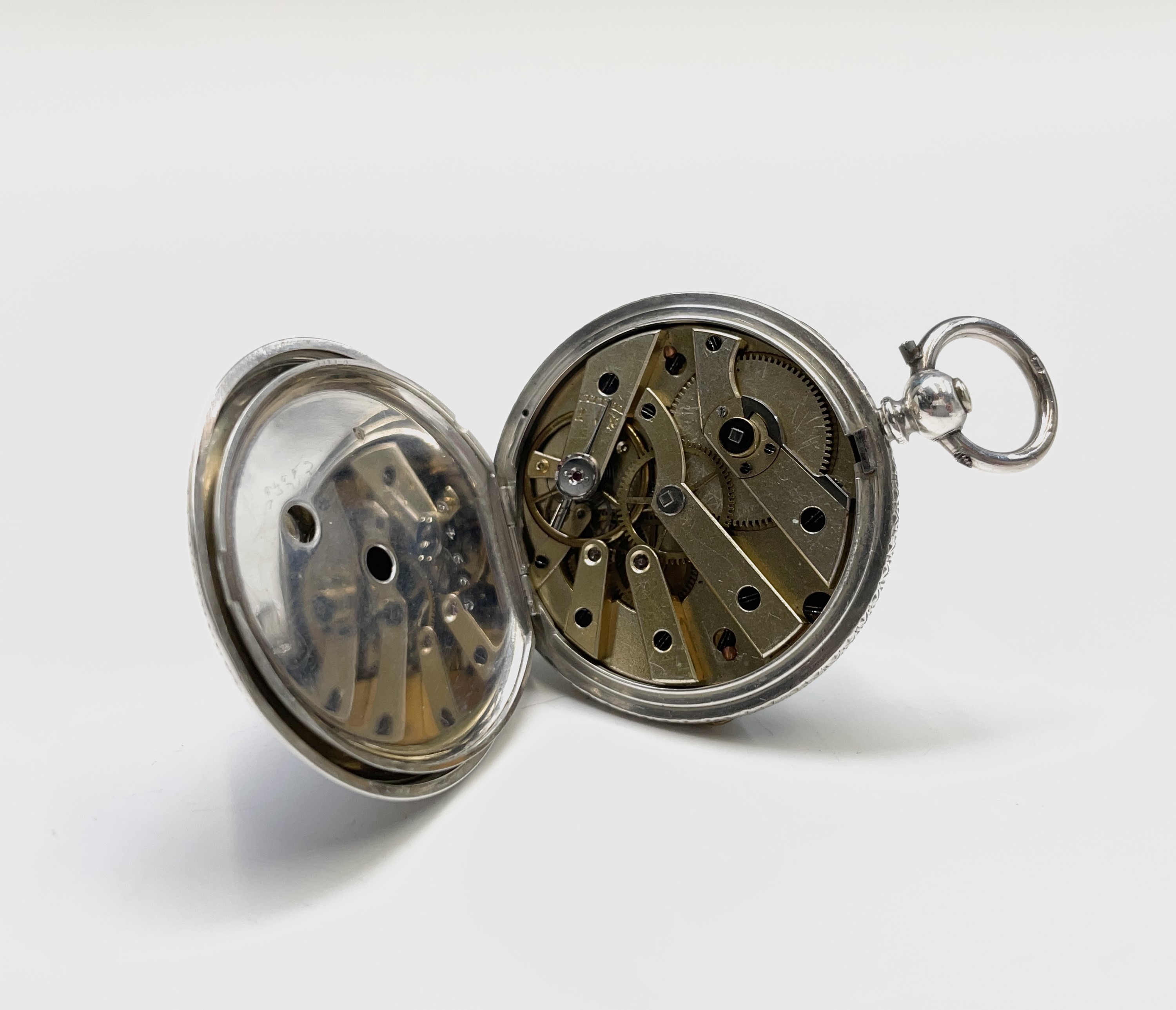 Ten silver cased key-wind fob watches each with plain white open face, the largest is 41mm. - Image 54 of 75