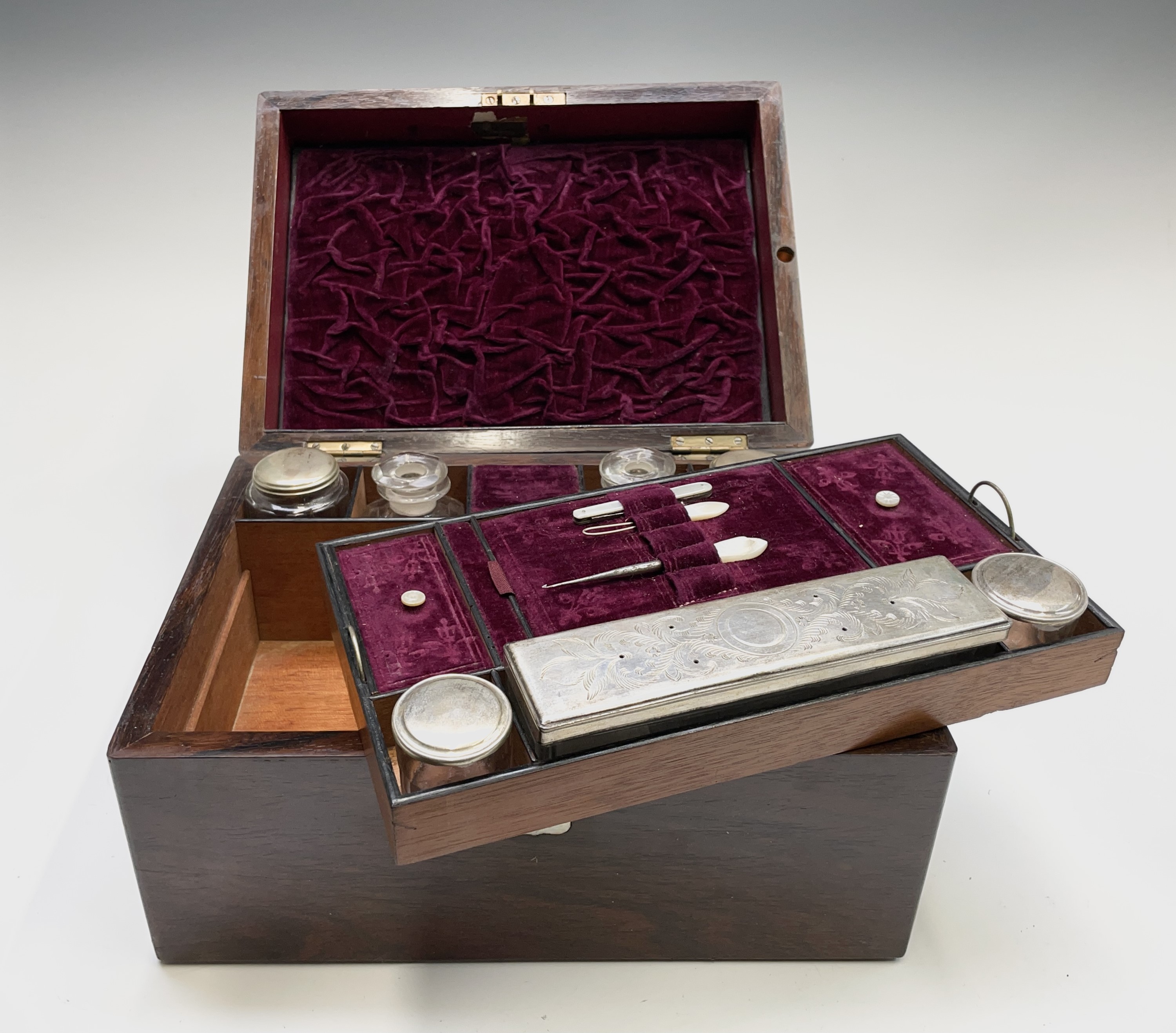 A Victorian rosewood veneered toilet case with the retailer's label of Gale & Lawday, Liverpool & - Image 2 of 22