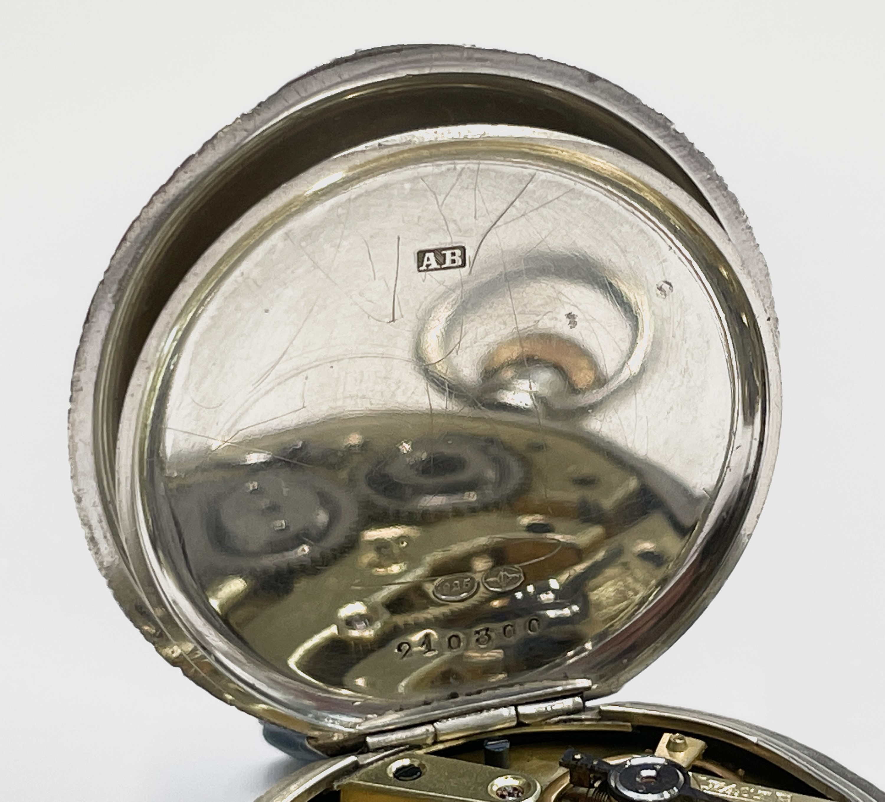 Four silver keyless fob watches with white open dials, including one by Russell together, all - Image 28 of 32