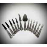 A set of six Mappin & Webb King's pattern fruit forks and five matching knives Elizabeth II