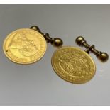 A pair of 22ct gold half-pond cuff-links dated 1895 and 1897, an electronic test suggests the