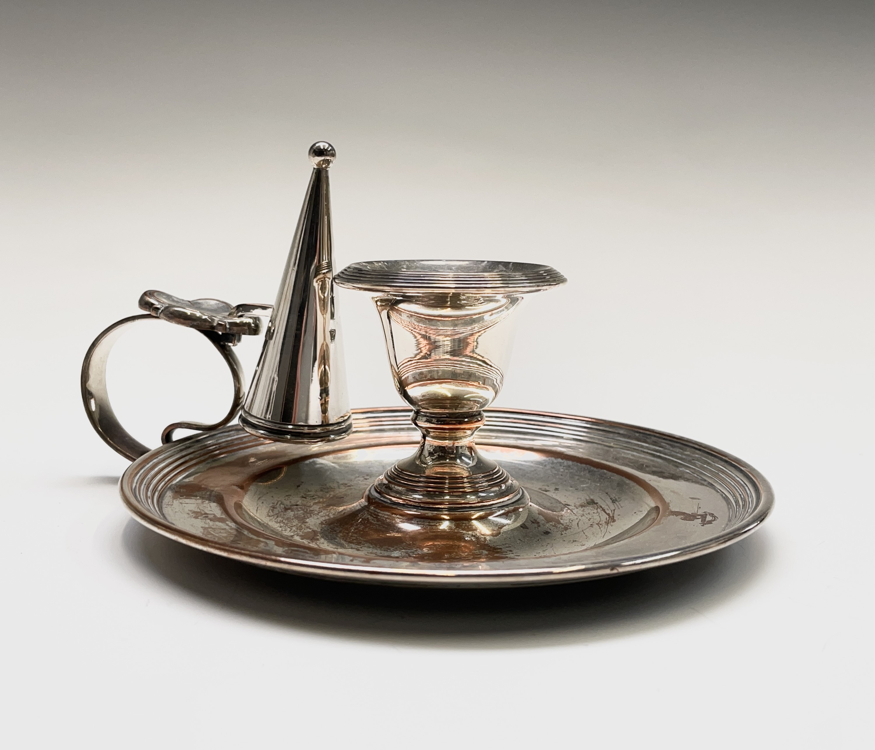 A pair of Sheffield plated sauce boats with gadrooned borders and a Sheffield plated chamberstick, - Image 6 of 6