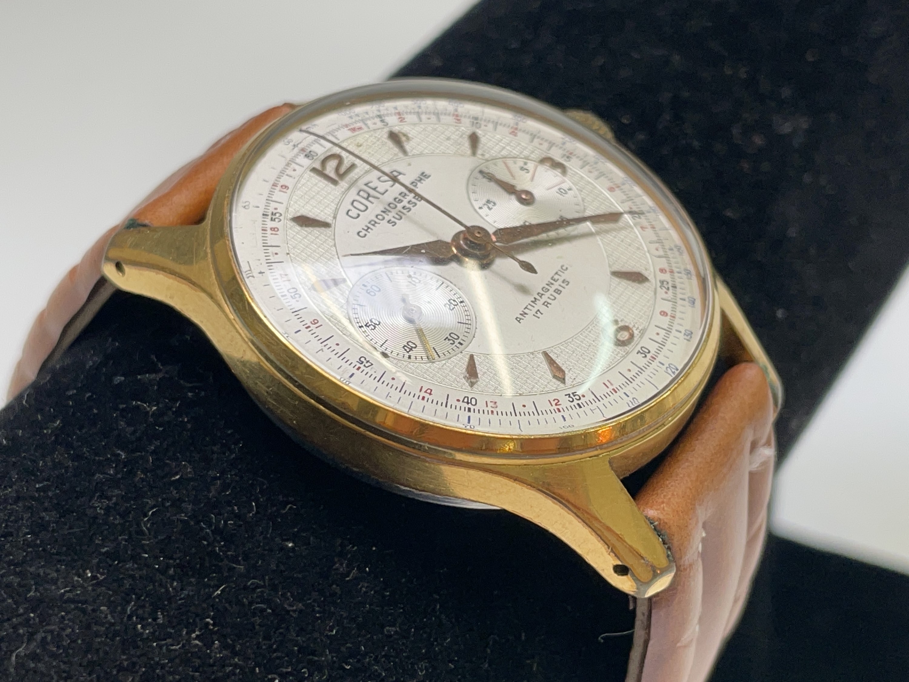 A Coresa gold plated chronograph wristwatch 36.8mm diameter 47.8gm including strap. Phillip - Image 4 of 18