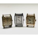 Three gentleman's rectangular cased wristwatches including one signed Zemoca. Phillip Wadsworth.