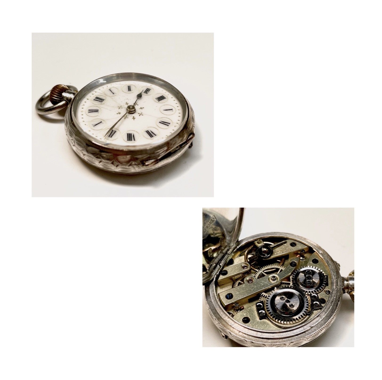 Ten silver cased keyless fob watches each with an ornamental dial and each with engraved decoration. - Image 44 of 60