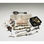 Costume jewellery, plate cutlery, a small amount of silver items including a lucky horseshoe