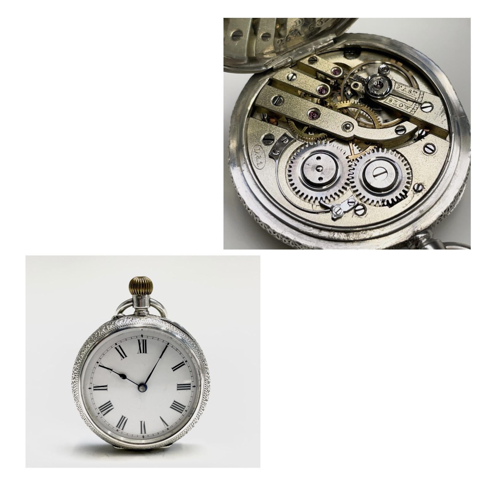 Four silver keyless fob watches with white open dials, including one by Russell together, all - Image 4 of 32
