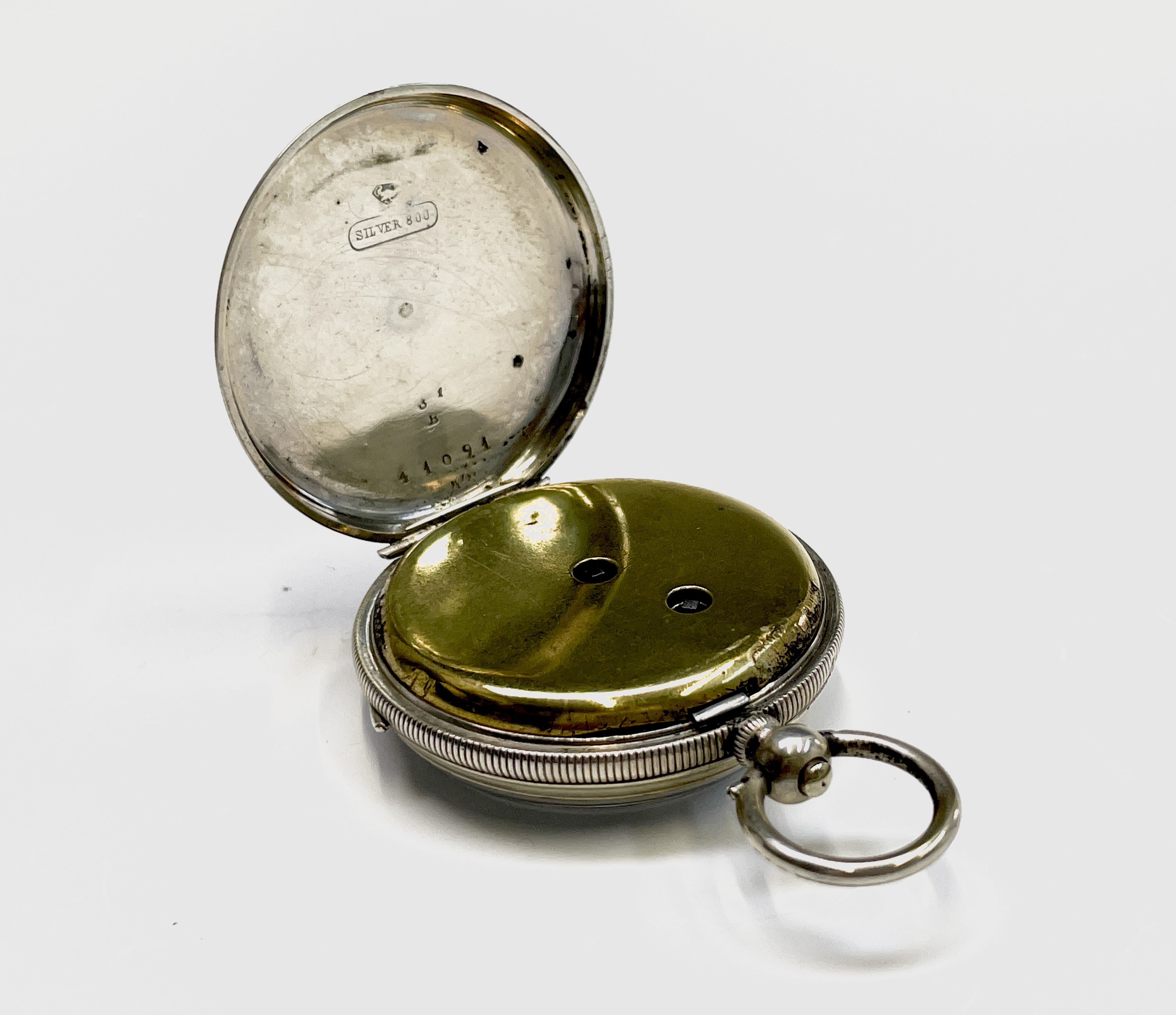 Ten silver cased key-wind fob watches each with plain white open face, the largest is 41mm. - Image 61 of 75