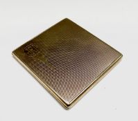 A square 9ct gold cigarette case by Payton, Pepper & Sons Ltd, Chester, 1932. Inscribed 1937 to