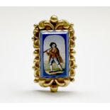 A 19th-century micro-mosaic gold brooch showing an itinerant musician 47.8x28.2mm 11.3gm