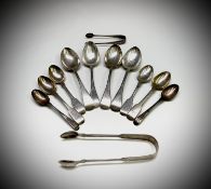 Four Old English pattern dessert spoons by William Bateman II London 1831, a George II teaspoon by