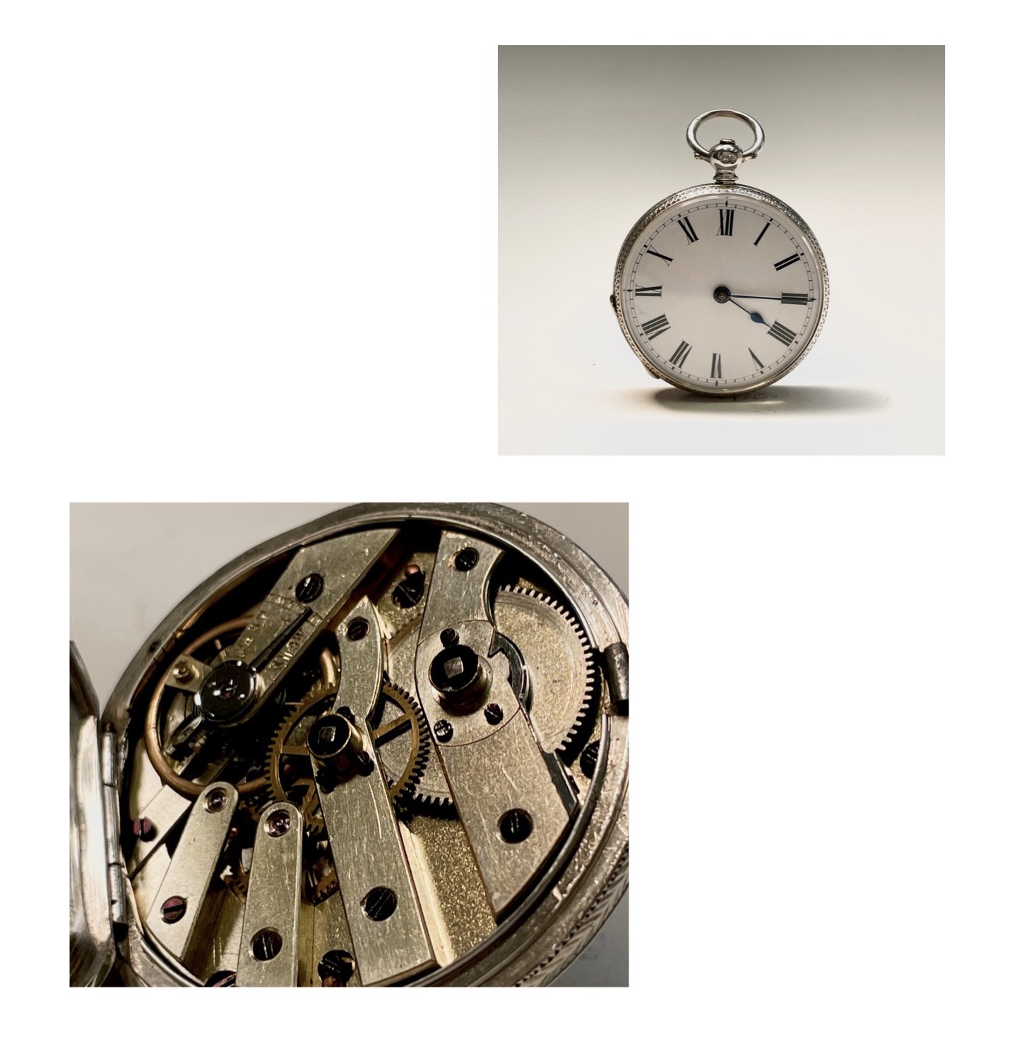 Ten silver cased key-wind fob watches each with plain white open face, the largest is 41mm. - Image 37 of 75