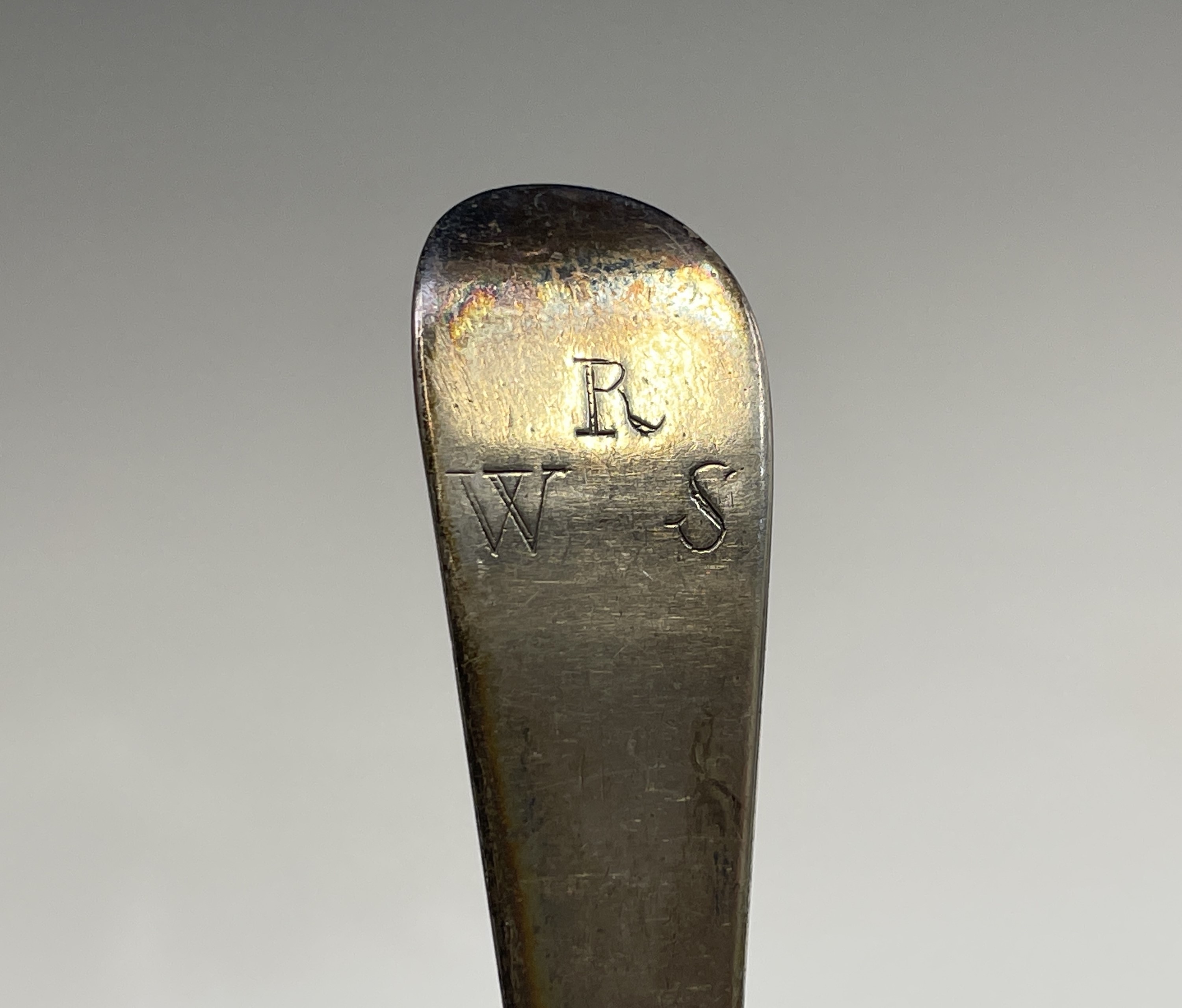 Two George III silver tablespoons marks worn, one has a lace back bowl and Hester Bateman makers - Image 4 of 11