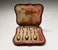 A set of six Norwegian silver and enamel teaspoons makers mark ECK 62.5gm retail case of Edward &