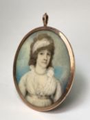 Attributed to George Engleheart (1750-1829) Portrait of a lady dressed in white 7x6cm Condition: Not