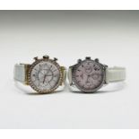 A ladies Swarovski Citra Sphere Chronograph rose gold white leather watch together with a Ladies