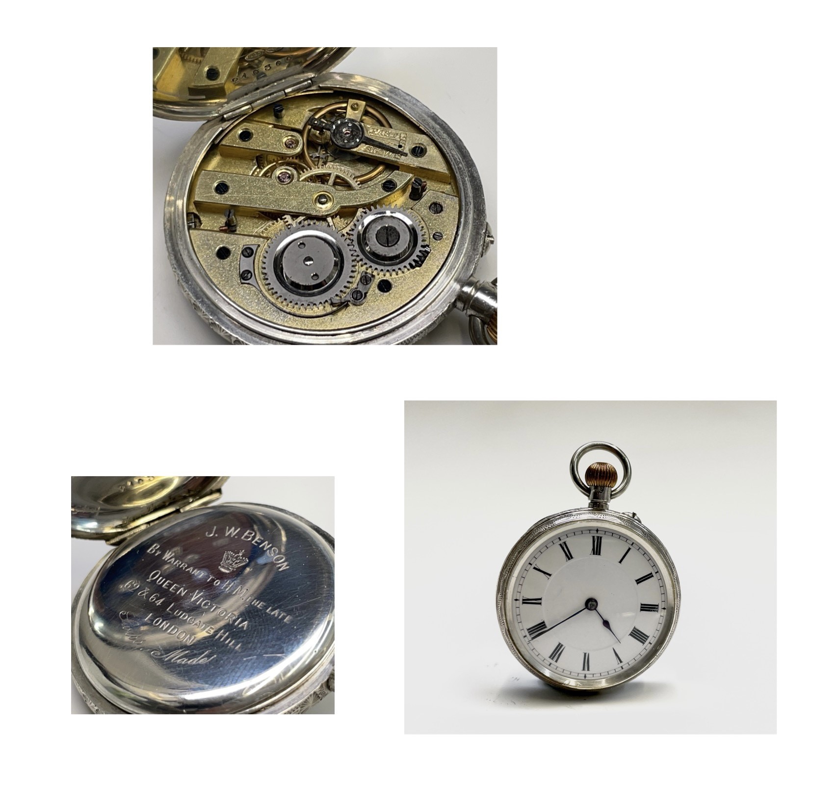 Four silver keyless fob watches with white open dials, including one by Russell together, all - Image 16 of 32