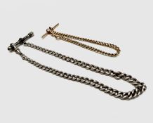 A 9ct gold curb link watch chain 20.5cm 12.5gm and a graduated silver chain 28.9gm. Phillip