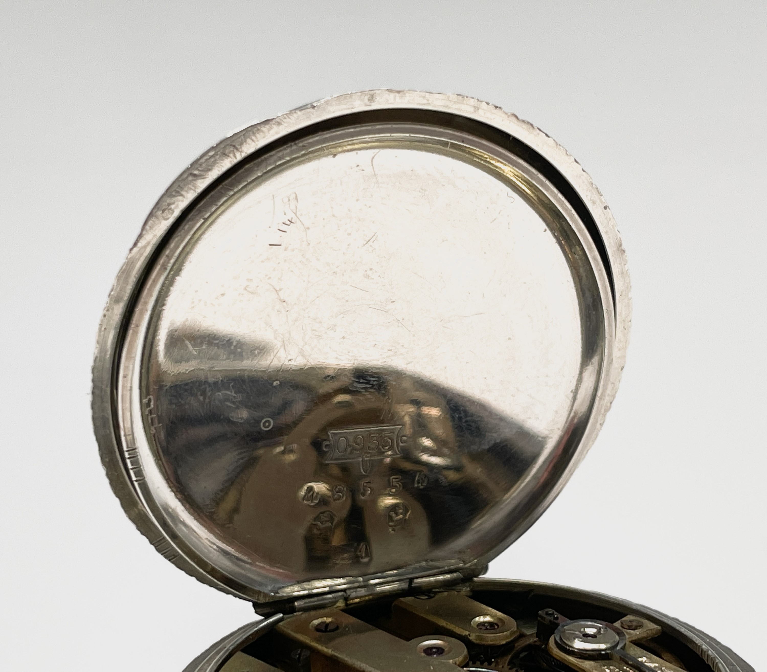 Ten silver cased keyless fob watches each with an ornamental dial and each with engraved decoration. - Image 50 of 60