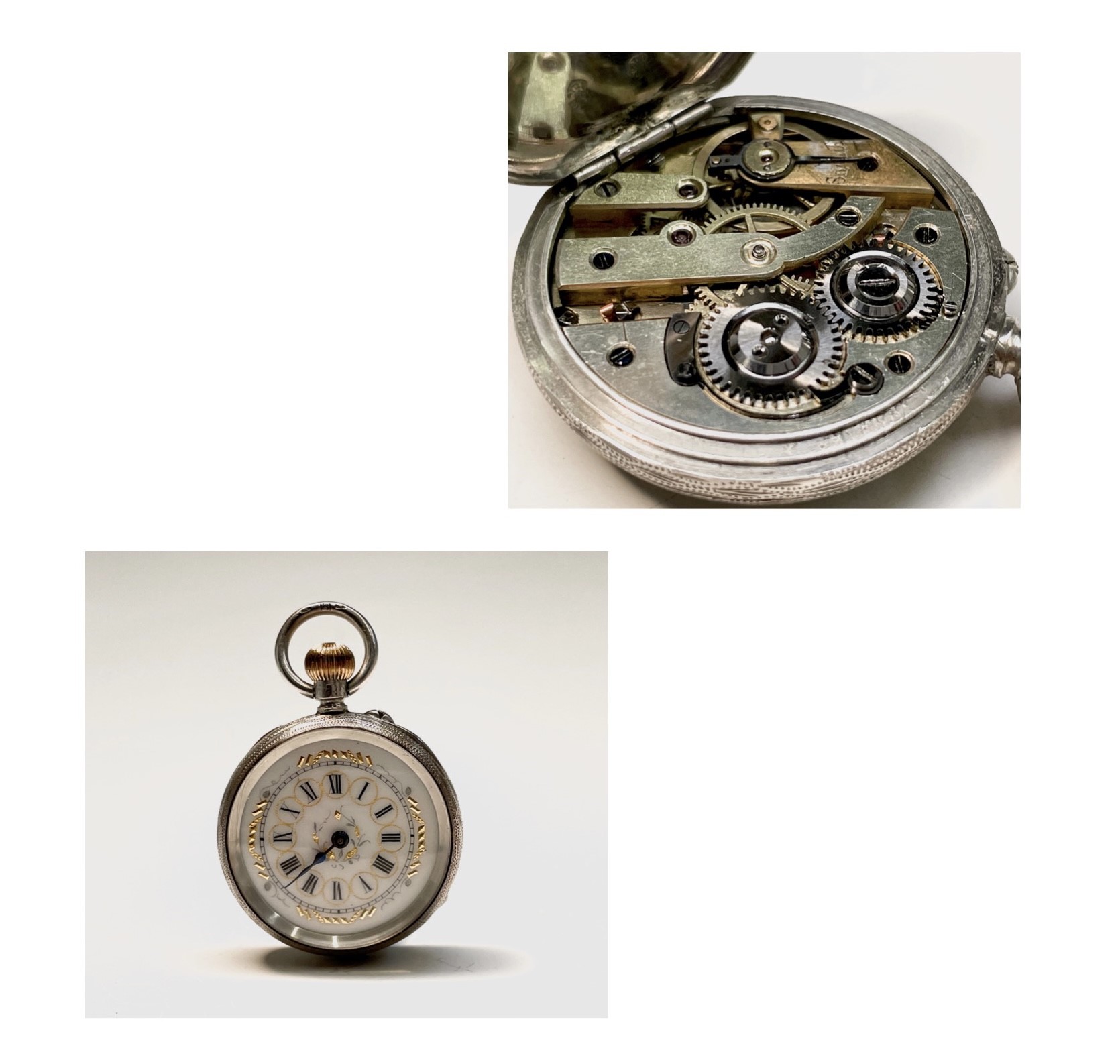 Ten silver cased keyless fob watches each with an ornamental dial and each with engraved decoration. - Image 9 of 60