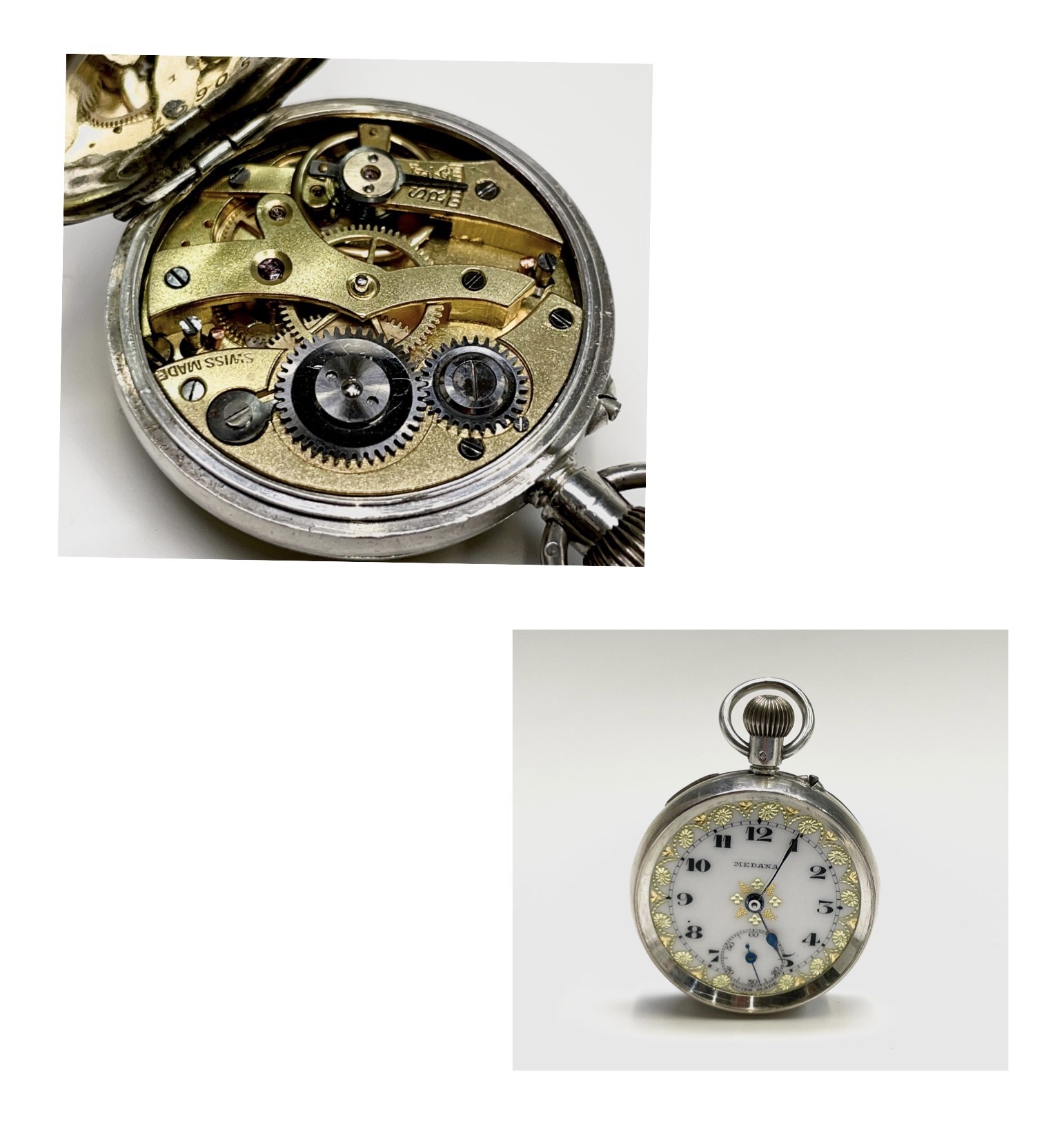 Four silver keyless fob watches with white open dials, including one by Russell together, all - Image 23 of 32