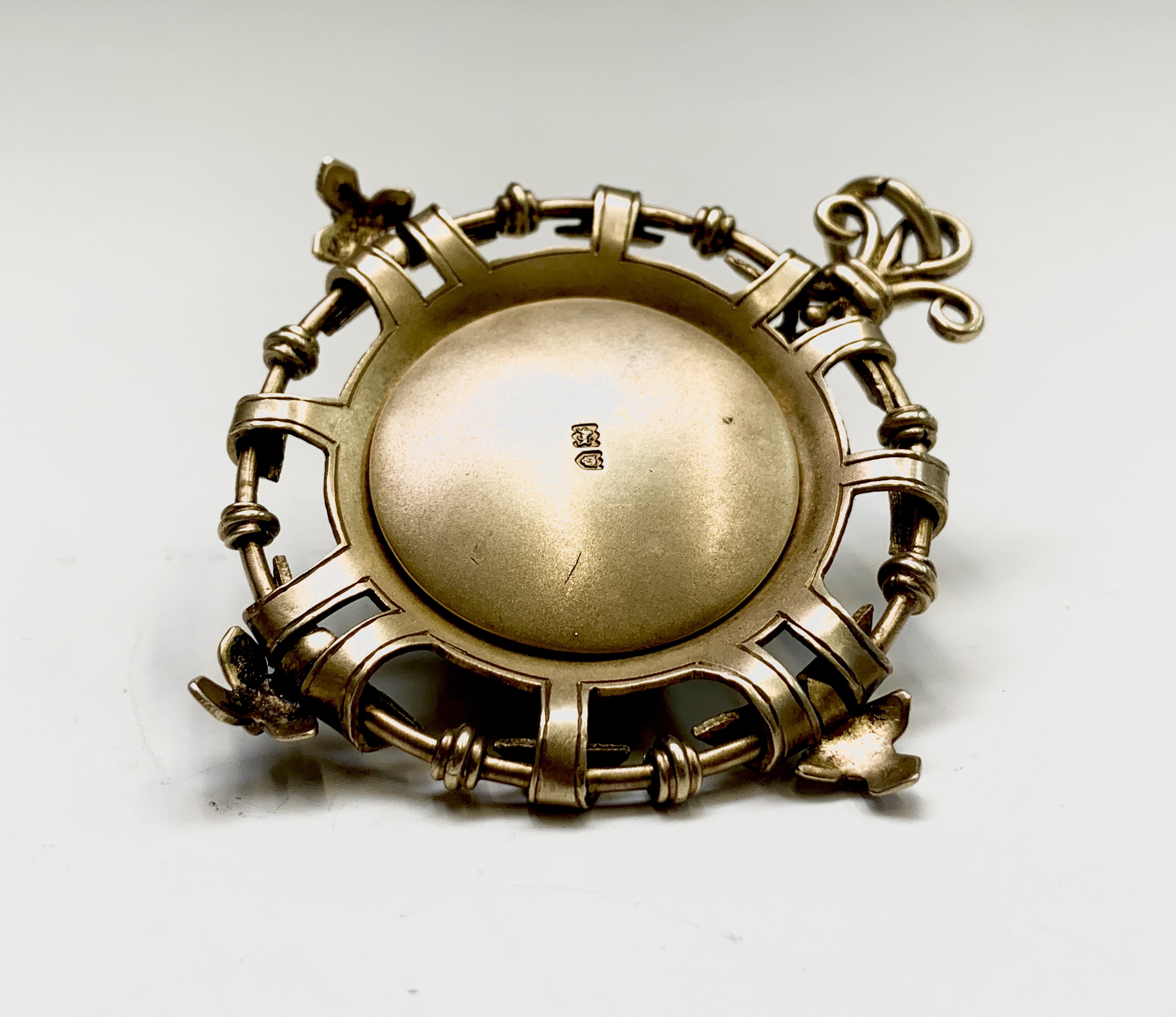 An impressive matt silver-gilt jewel with enamelled centre London 1913, 38.4gm Height 71mm UK - Image 4 of 5