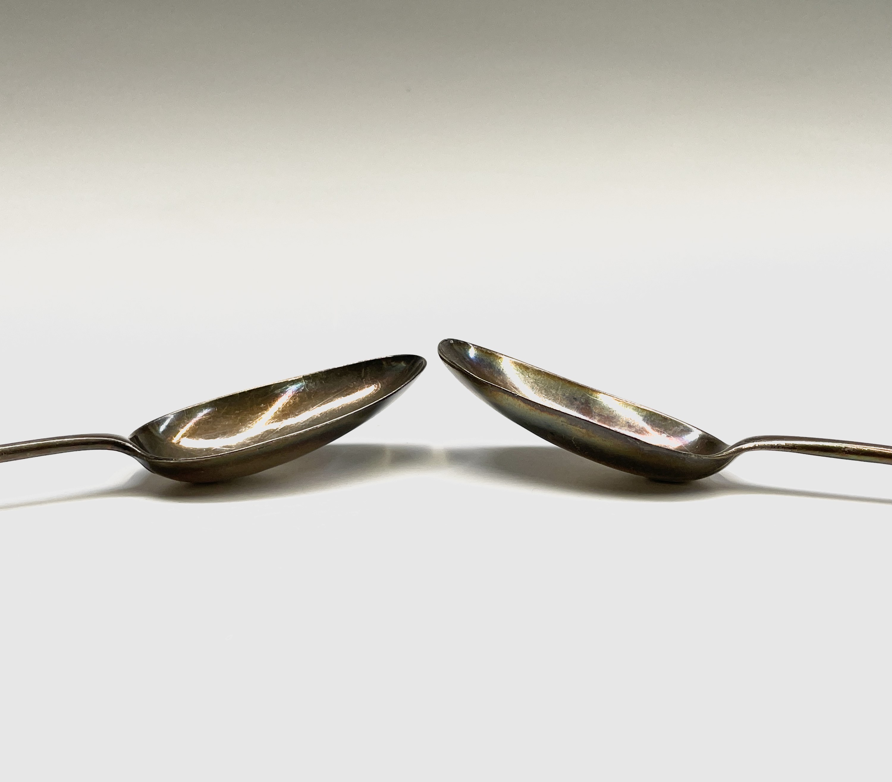 Two George III silver tablespoons marks worn, one has a lace back bowl and Hester Bateman makers - Image 10 of 11