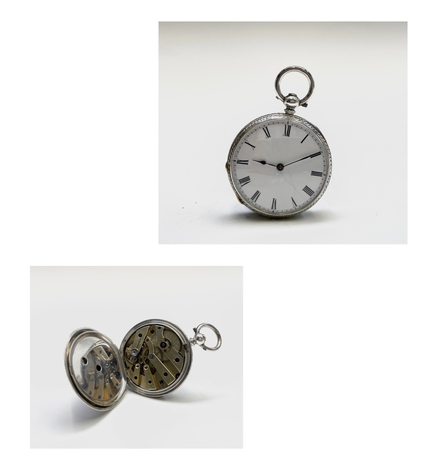 Ten silver cased key-wind fob watches each with plain white open face, the largest is 41mm. - Image 52 of 75