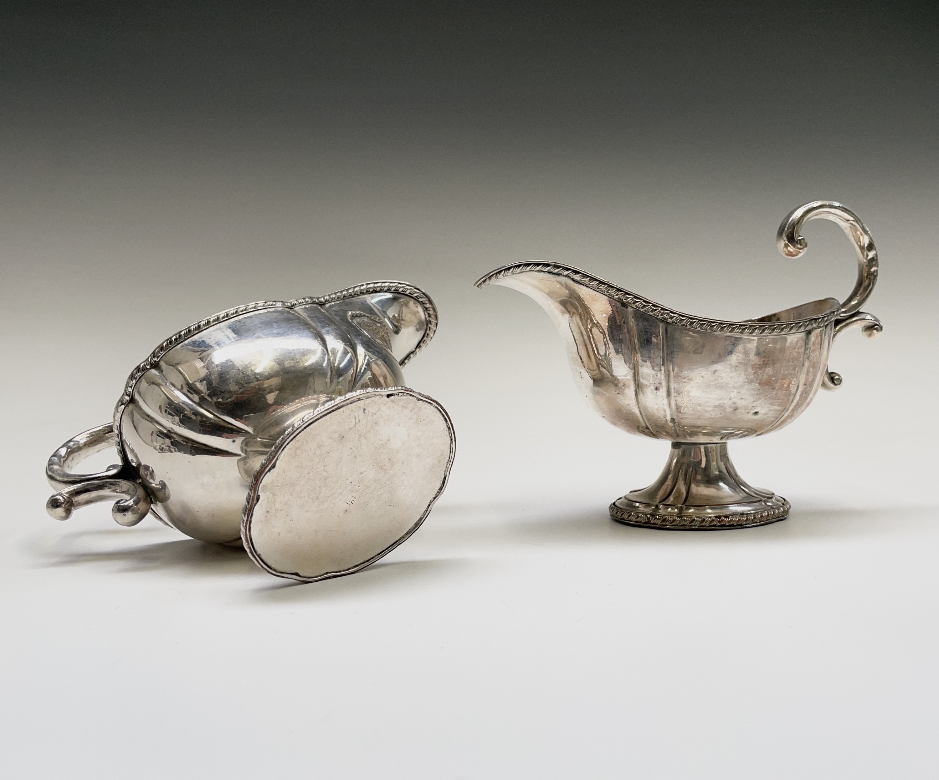 A pair of Sheffield plated sauce boats with gadrooned borders and a Sheffield plated chamberstick, - Image 5 of 6